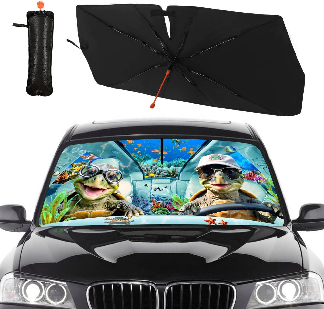 Funny Rooster Car Windshield Umbrella – UV Protection Sunshade for Front Window, Foldable Sun Visor Protector