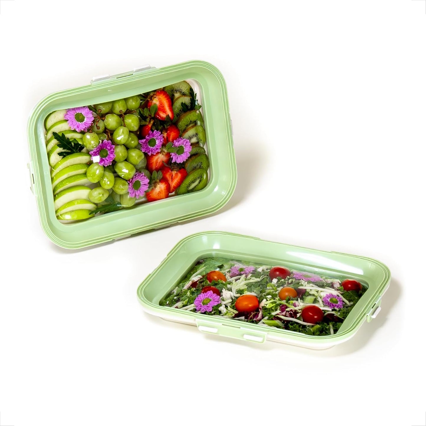 Portable Snack Trays – Rectangular Food Containers with Stretch Lids