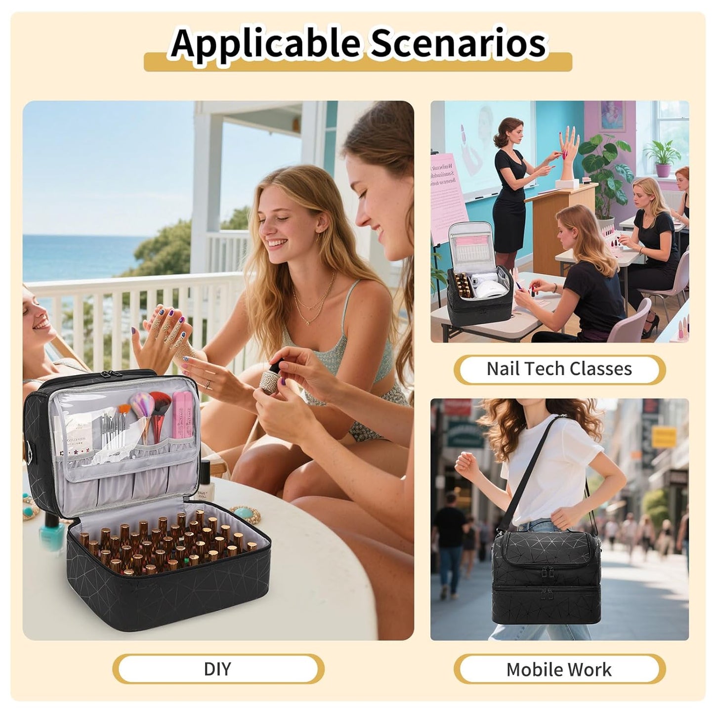 Portable Nail Polish Storage Box | Travel Nail Art Organizer for 45 Bottles & LED Lamp