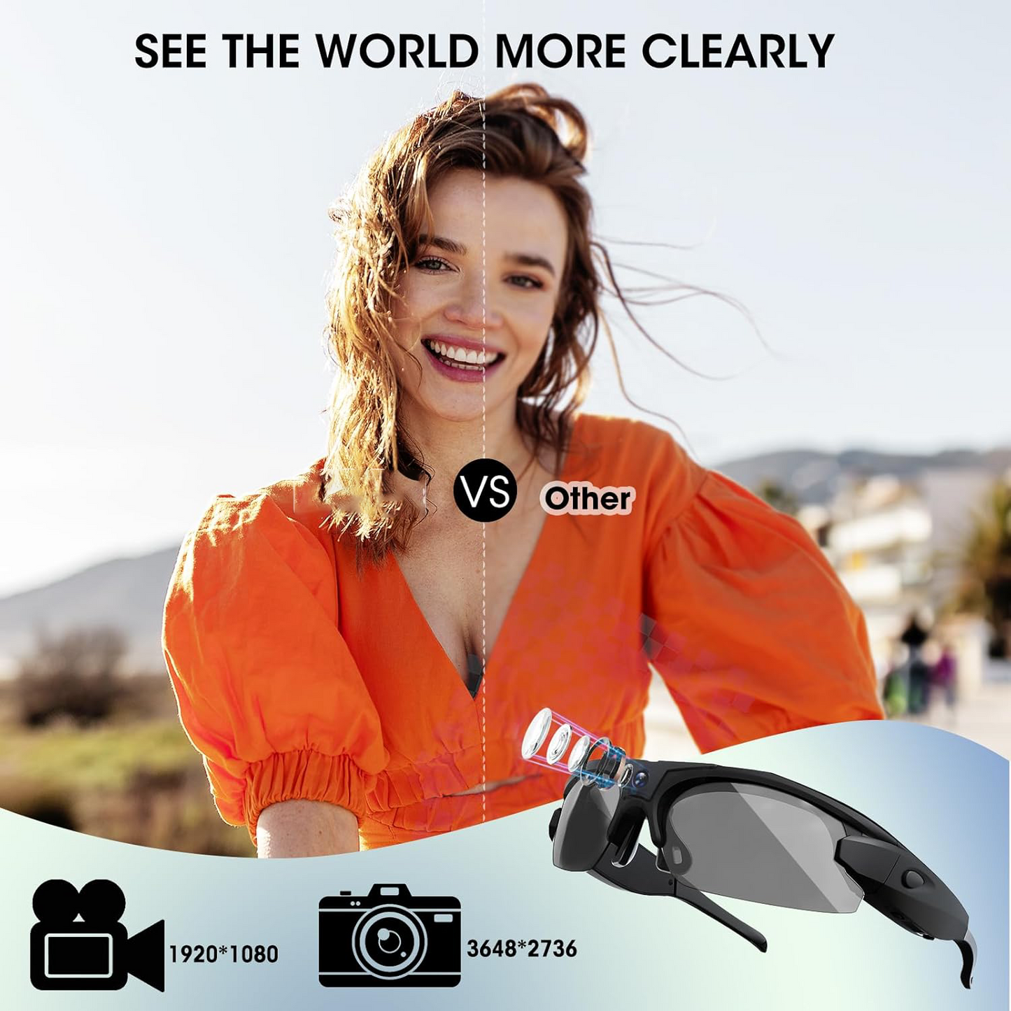 Sport Camera Sunglasses with WiFi – 64GB Included