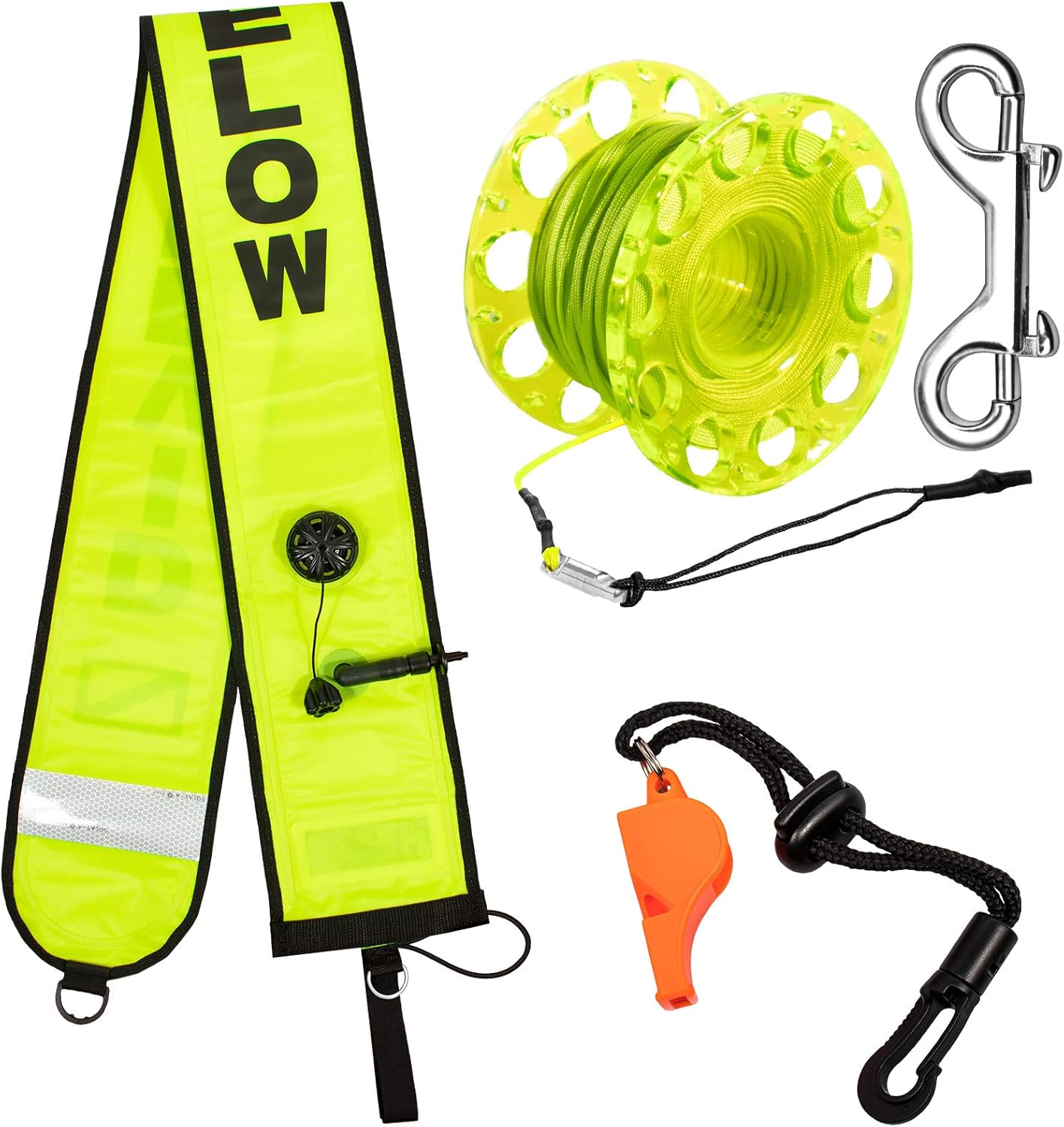 Scuba Diving SMB Kit – 5ft Surface Marker Buoy with Reel & Whistle for Safety