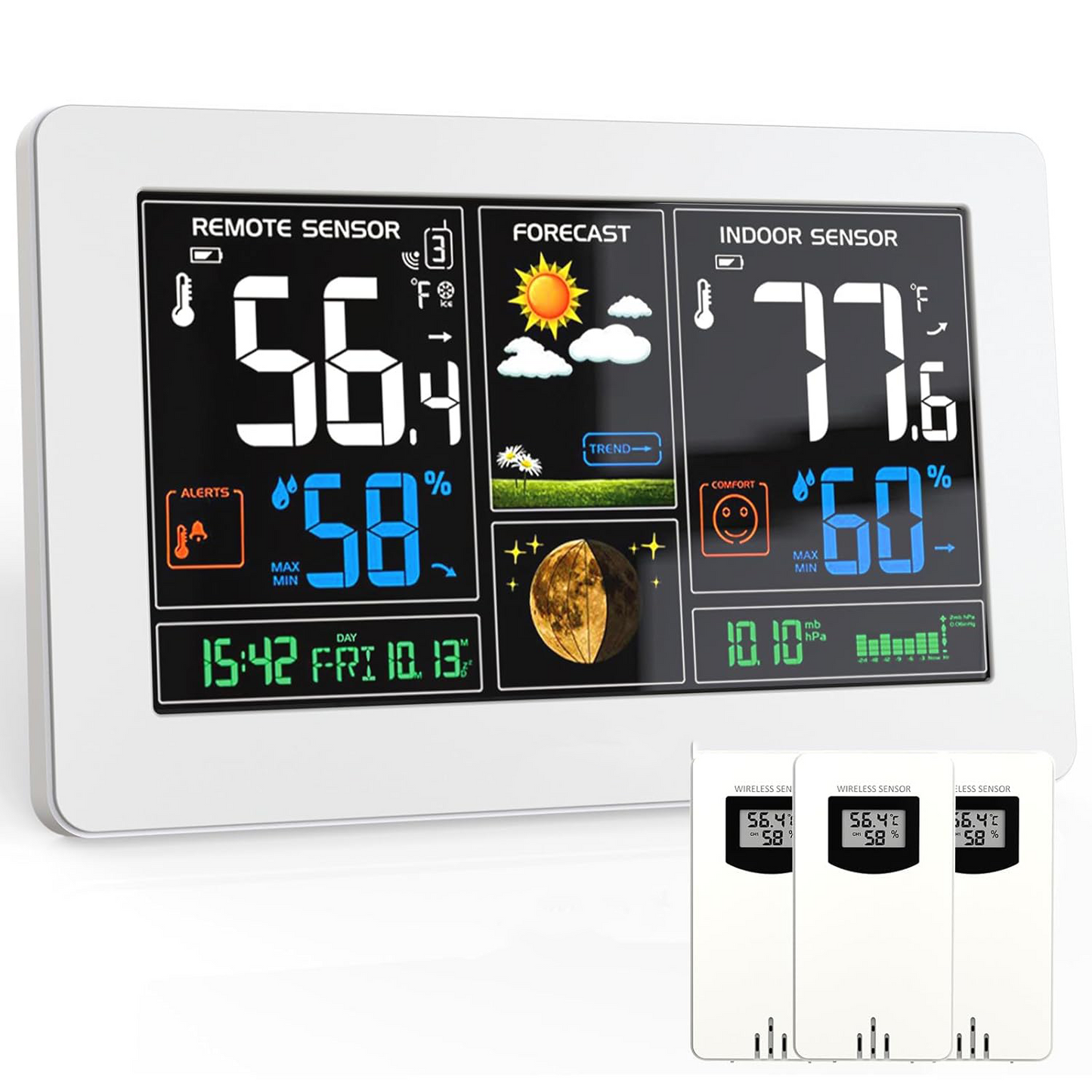 Wireless Weather Station – Indoor Outdoor Thermometer with Color Display & Atomic Clock