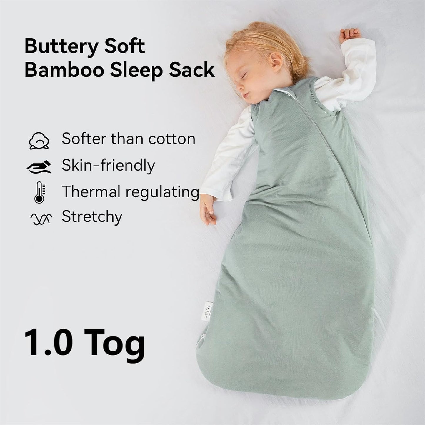 Baby Bamboo Fiber Sleeping Bag  | 1.0 TOG Wearable Blanket with Dual Zippers