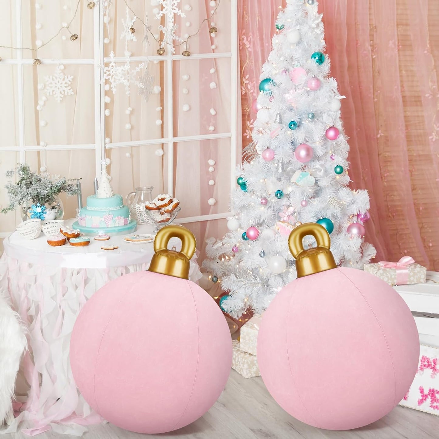 Giant Inflatable Christmas Ornaments – 3-Piece 32-Inch Outdoor Holiday Decorations (Pink)