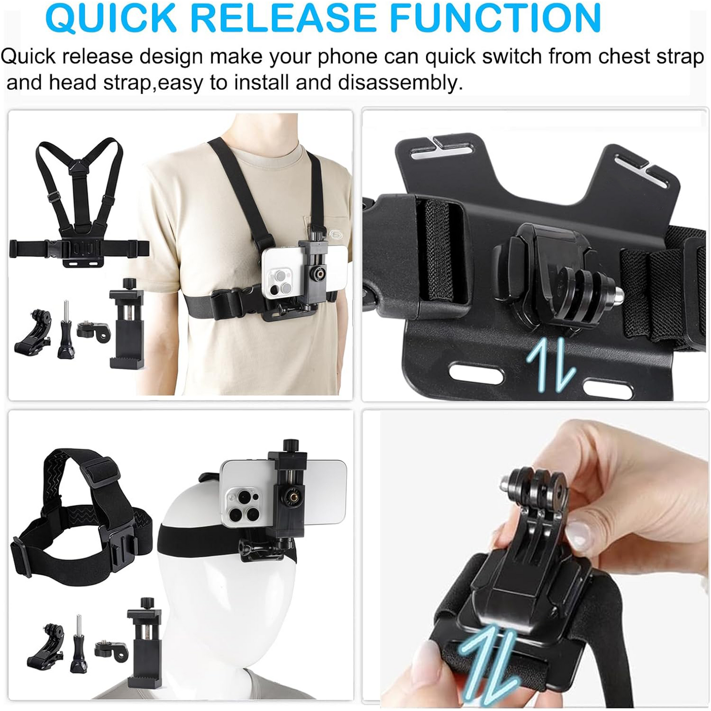 Phone Chest &Head Strap Mount Kit for POV/VLOG – Compatible with Action Cameras
