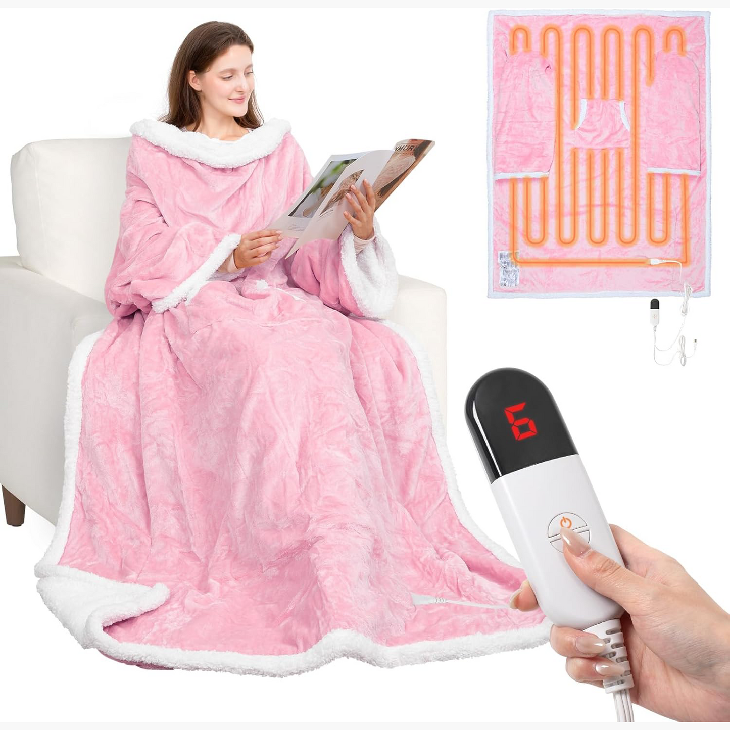 Wearable Heated Blanket with Sleeves & Foot Pocket – Electric Throw