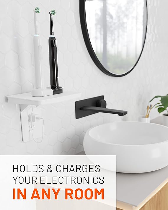 Wide Outlet Shelf – New Generation Design with Built-In Cable Storage & Extra Space for Large Plugs