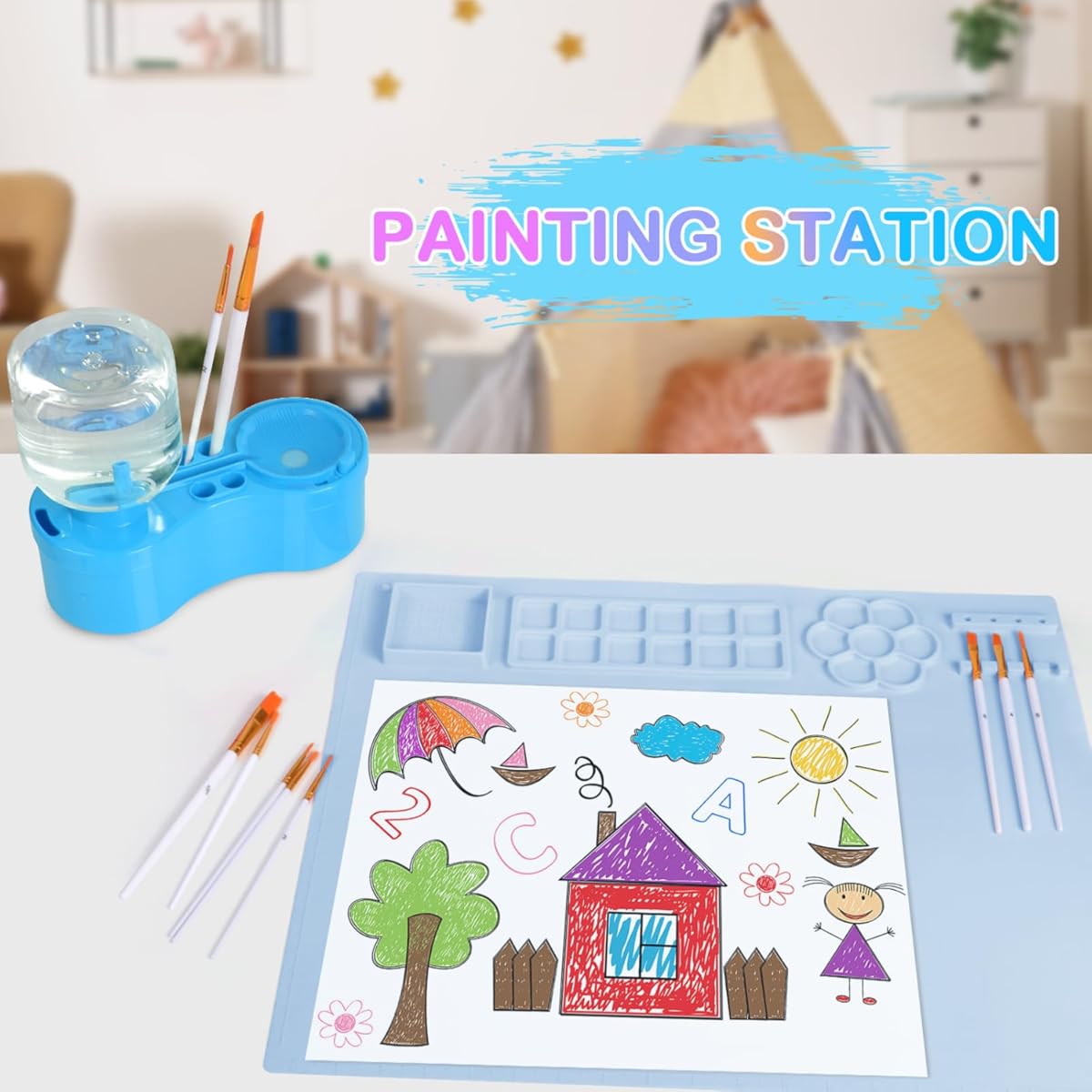 5-in-1 Paint Brush Cleaner – Upgrade with Water Circulation, Brush Holder, and Drainage for Artists and Kids