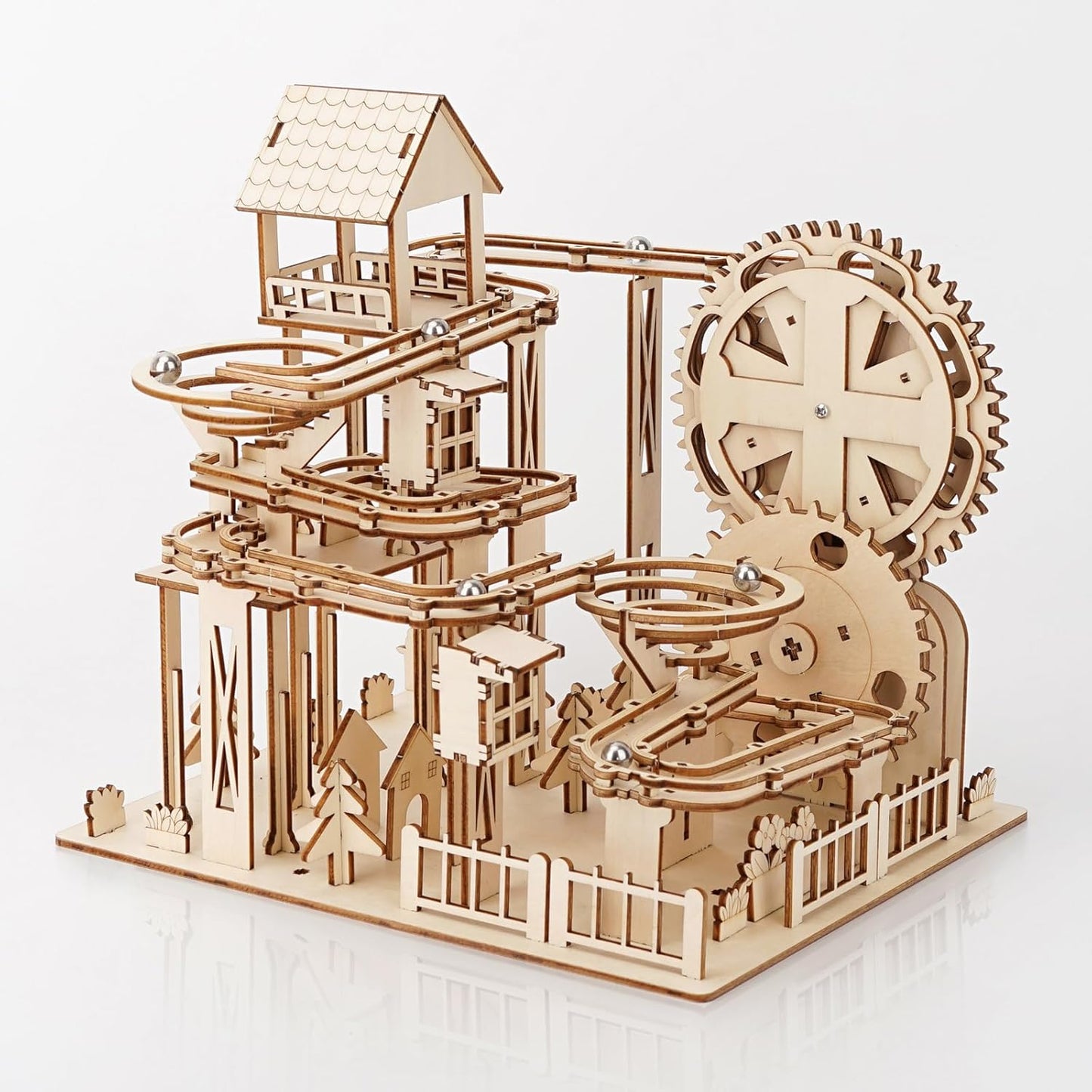3D Wooden Puzzle Marble Run Set – DIY Mechanical Gear Model Kit for Adults