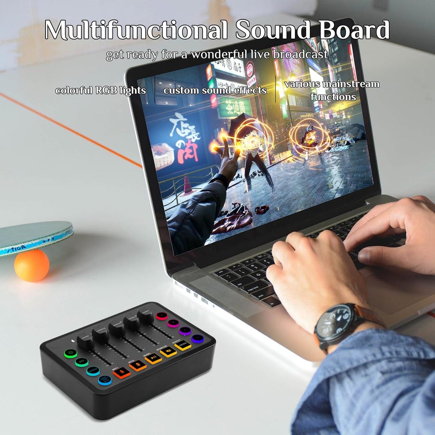 F9 5-Channel Sound Card – Professional Audio Mixer with Voice Changer & RGB Lights