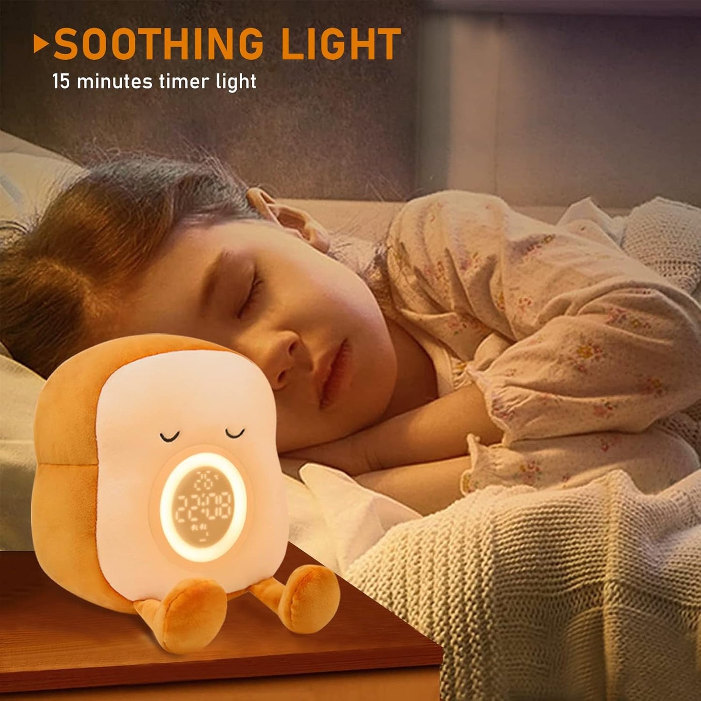 Plush Night Light Toy – Cute Toast Bread Alarm Clock with LED Lamp for Kids Bedroom