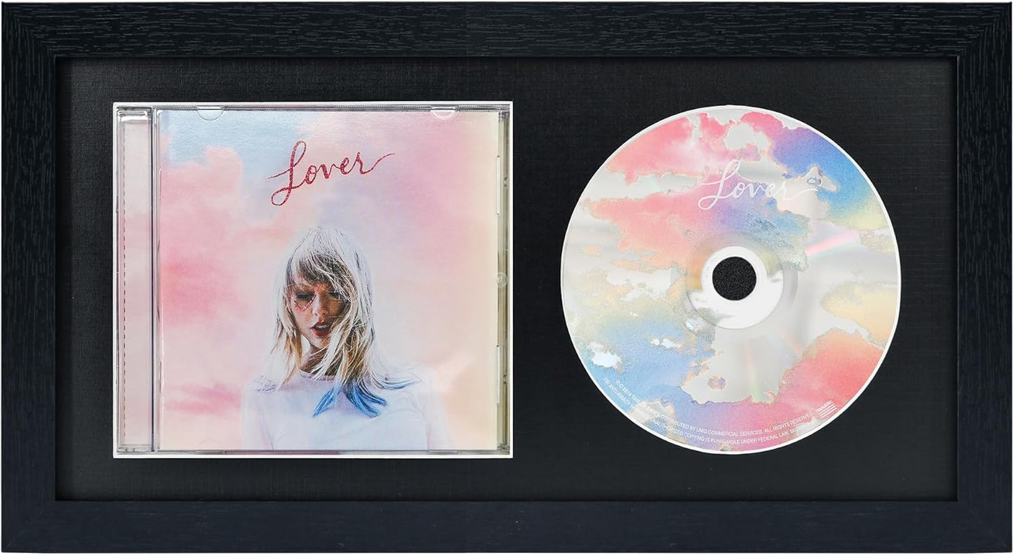 CD Display Frame – 14.4"×7.9" Black Music Disc Frame with Glass