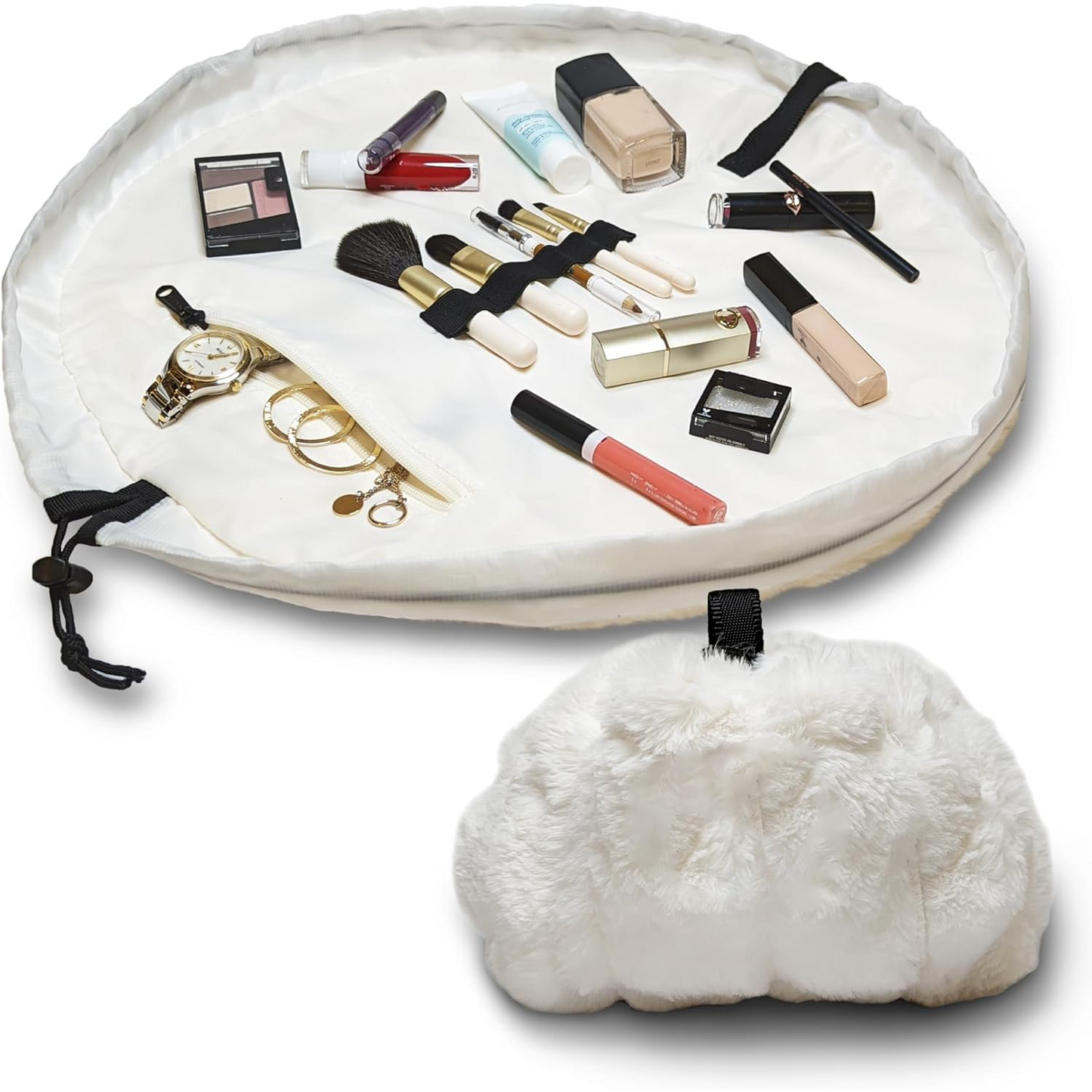 Drawstring Makeup Bag – Portable Travel Organizer with Pockets and Handles