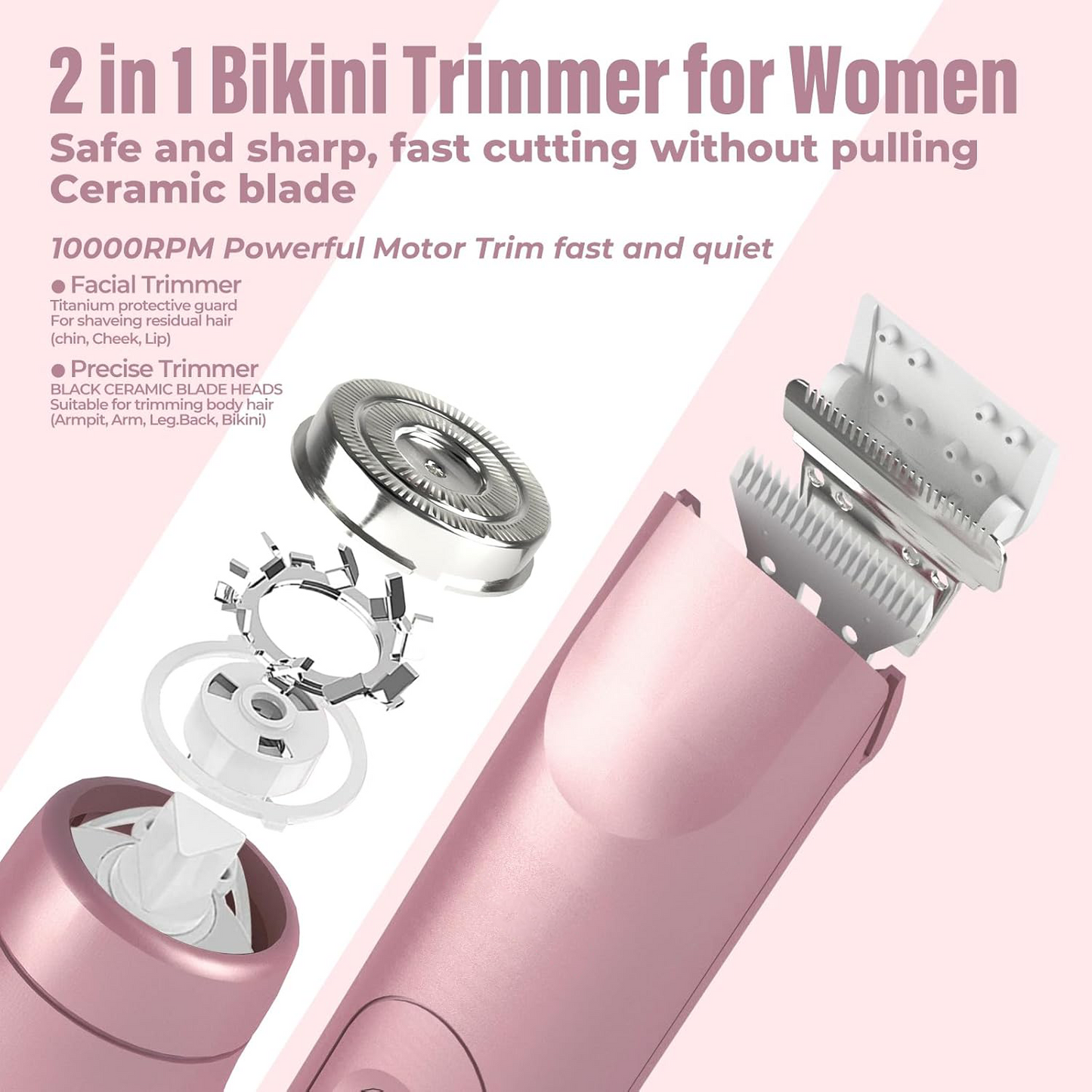 2-in-1 Women’s Electric Shaver – Dual Head Bikini Trimmer, Wet & Dry Use