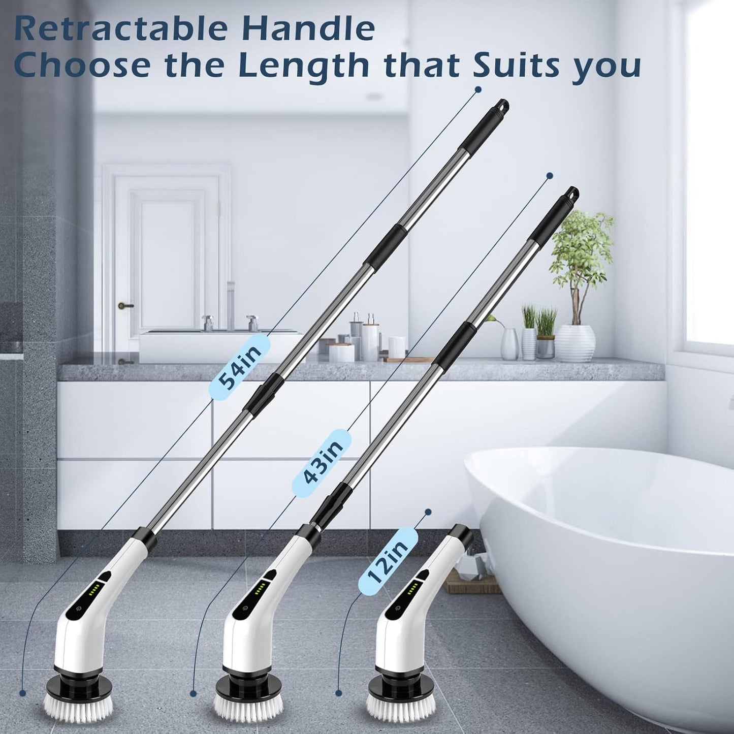 Electric Spin Scrubber – Cordless Cleaning Brush with 8 Replaceable Heads & Extendable Handle