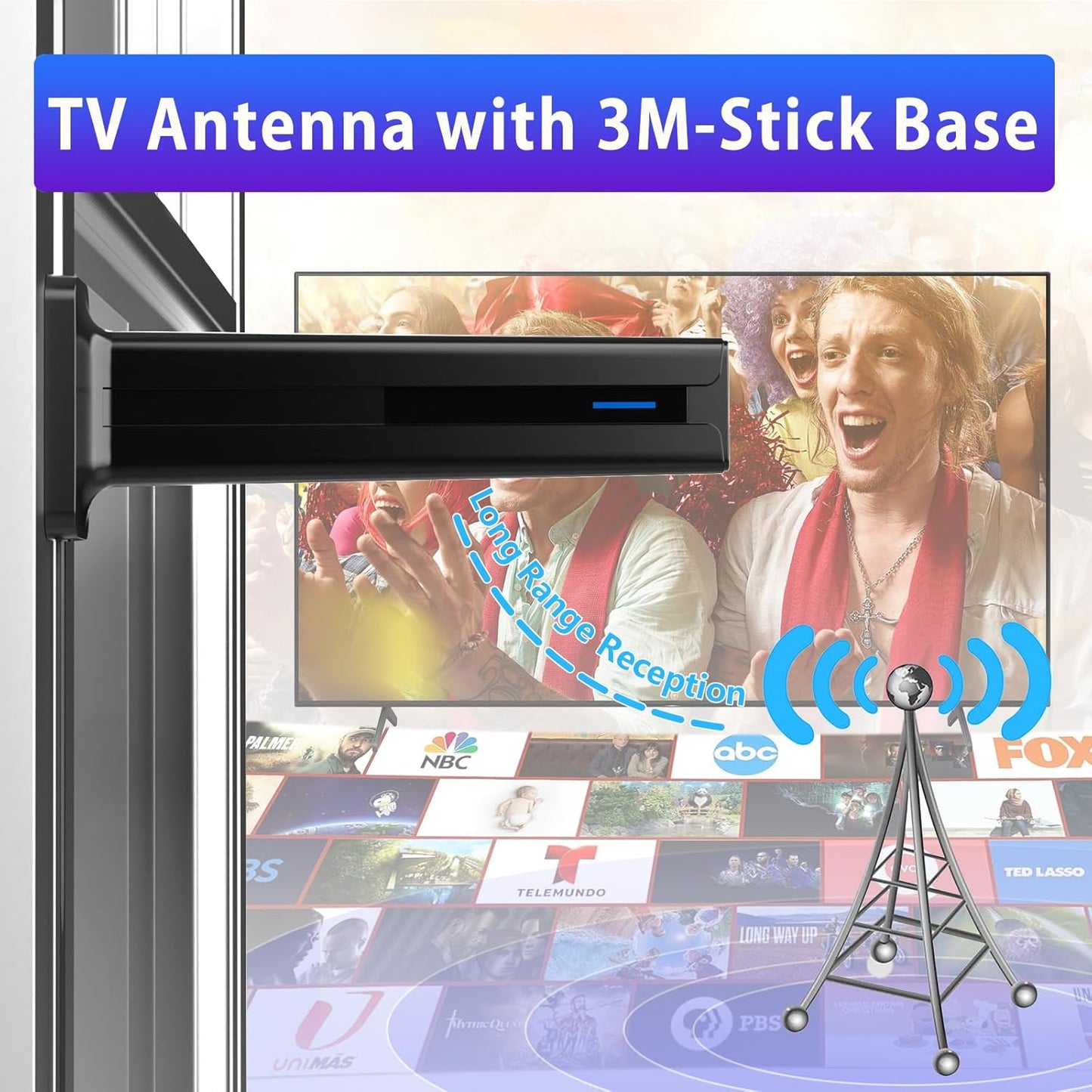 2025 Indoor Digital TV Antenna – 360° Long Range HDTV with 3M Base (7.0 in)