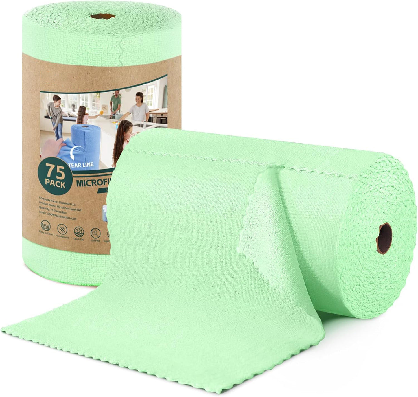 Microfiber Cleaning Cloth Roll – 75-Pack Tear-Off Towels | Reusable, Scratch-Free Dishcloth