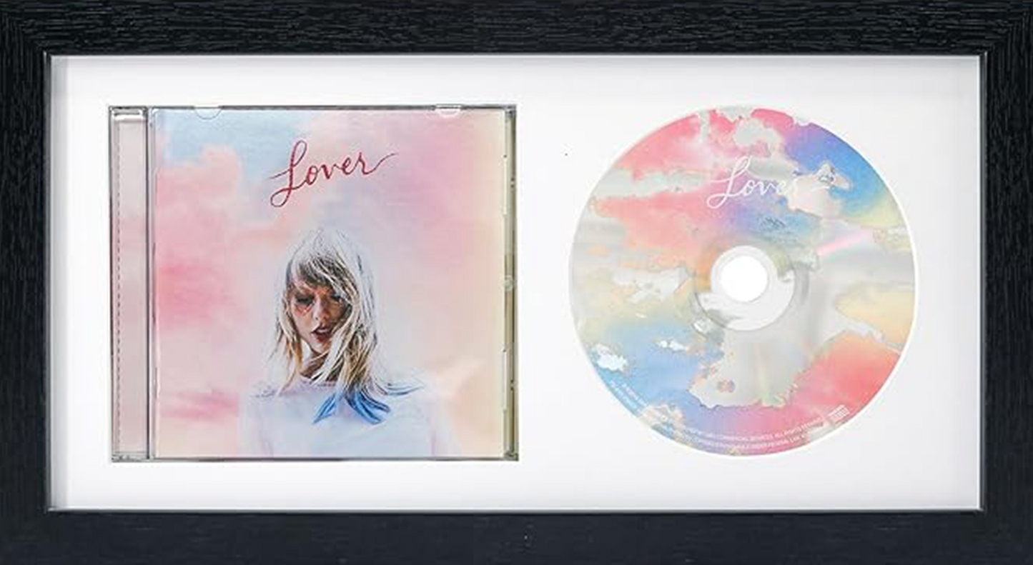 CD Display Frame – 14.4"×7.9" Black Music Disc Frame with Glass