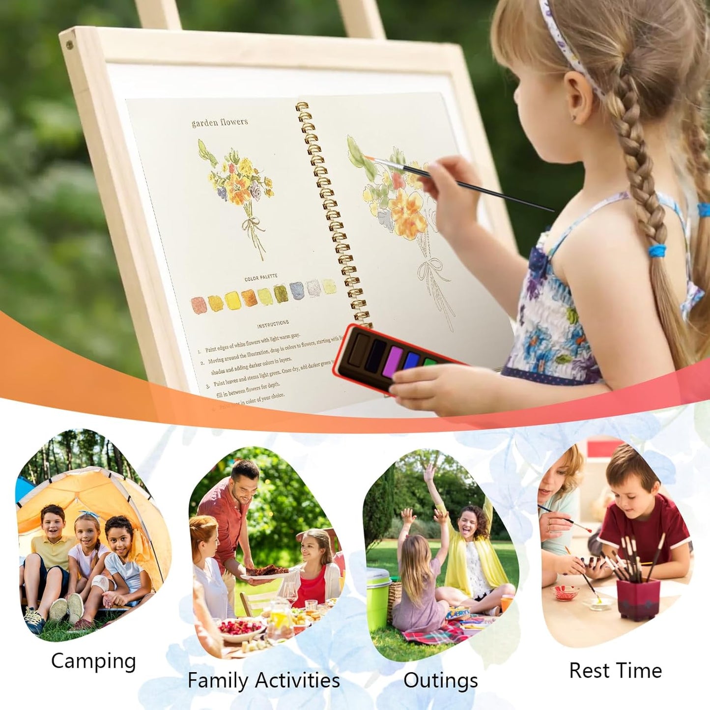 Watercolor Workbook with Paint Set – Beginner Watercolor Practice Book with 12 Colors & Brush