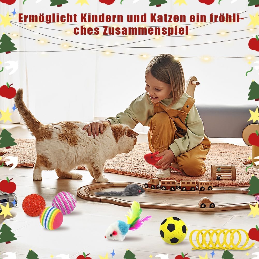 Cat Advent Calendar Deluxe Set – 24 Interactive Toys with Collar & Cat Wand
