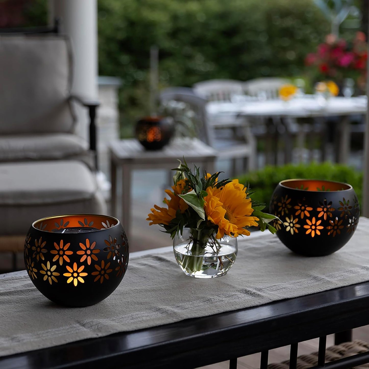 Outdoor Waterproof Solar Light – Metal Porch Lantern with Flickering Flame Effect for Table