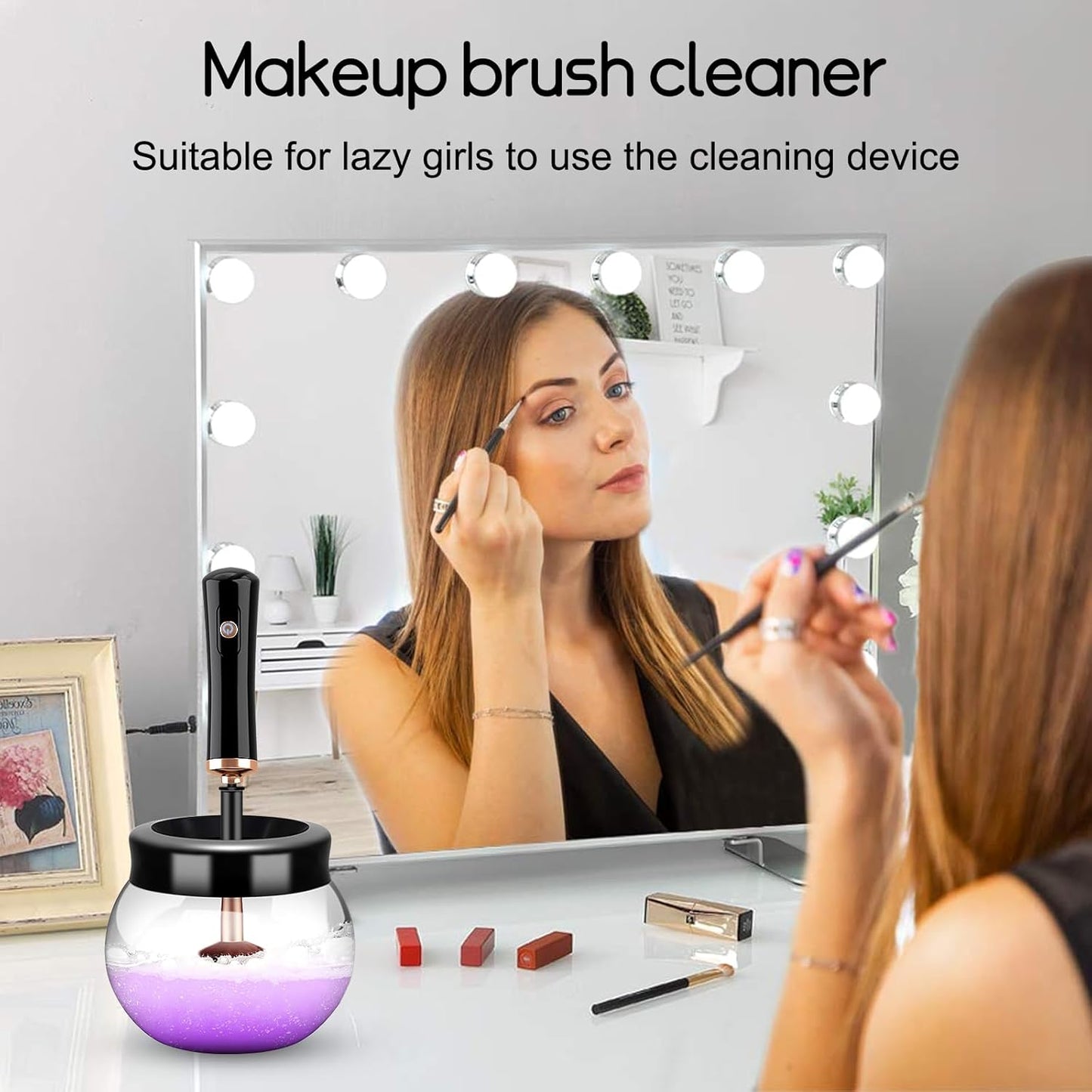 Upgraded Electric Makeup Brush Cleaner & Dryer – Automatic Rotating Cleaner for All Brushes