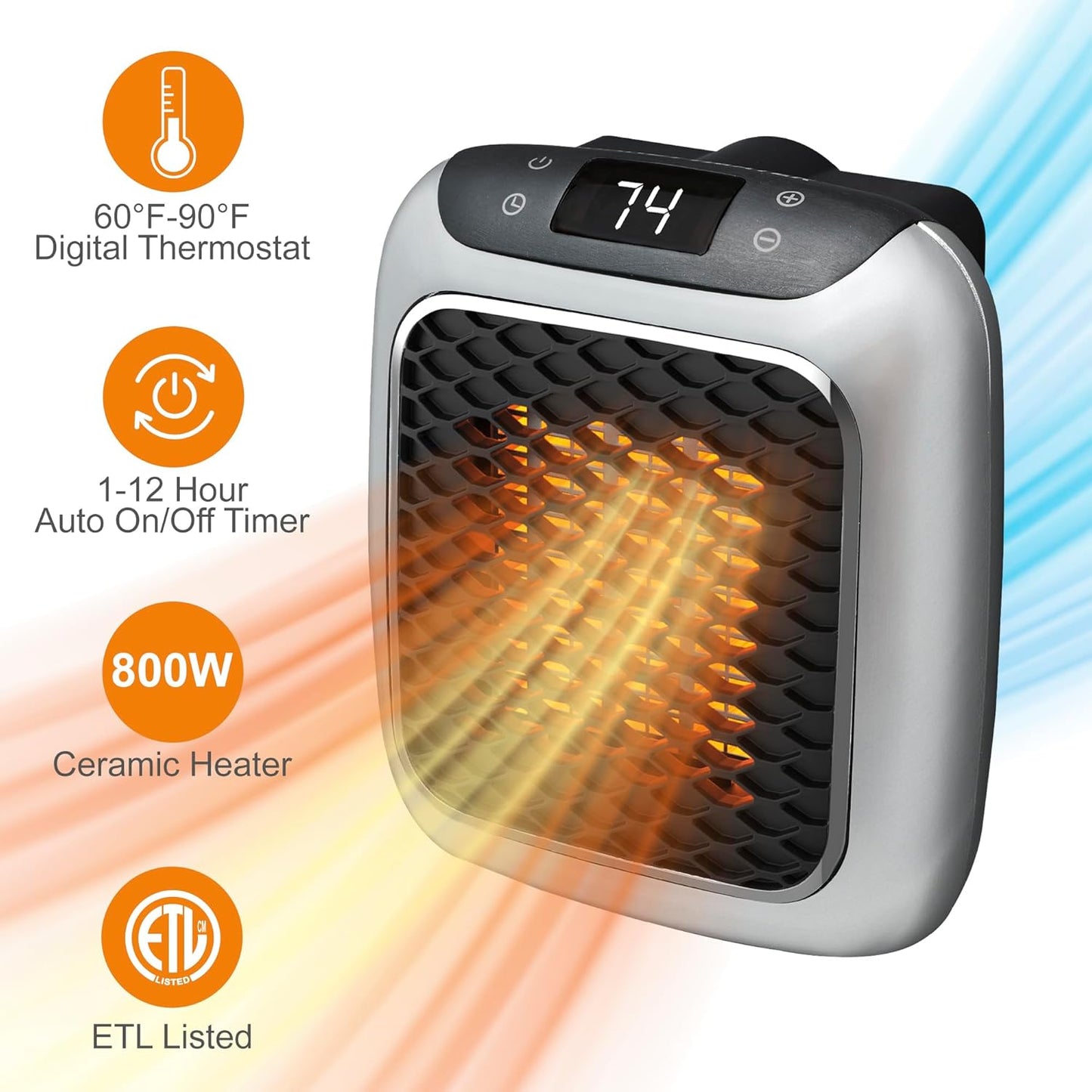 Wall Outlet Small Space Heater – 800W Ceramic Mini Heater with Thermostat