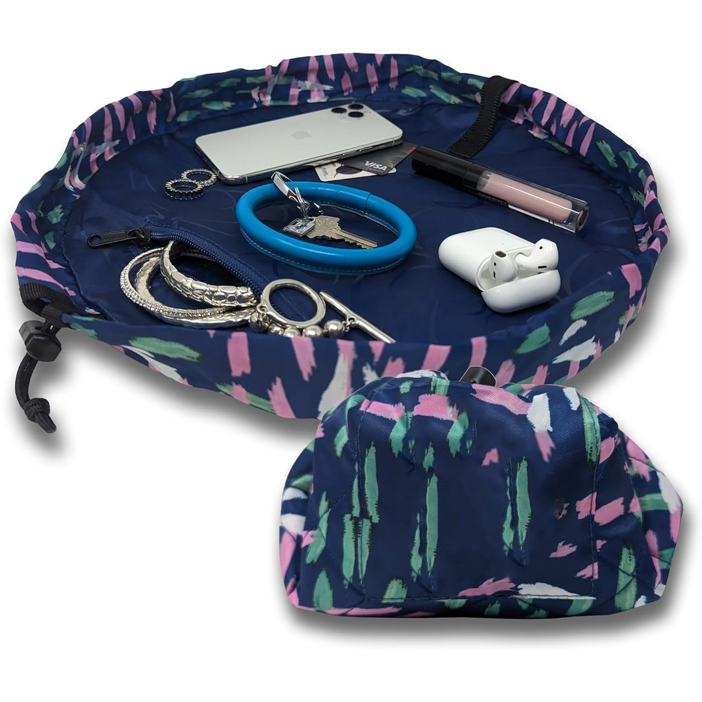 Drawstring Makeup Bag – Portable Travel Organizer with Pockets and Handles