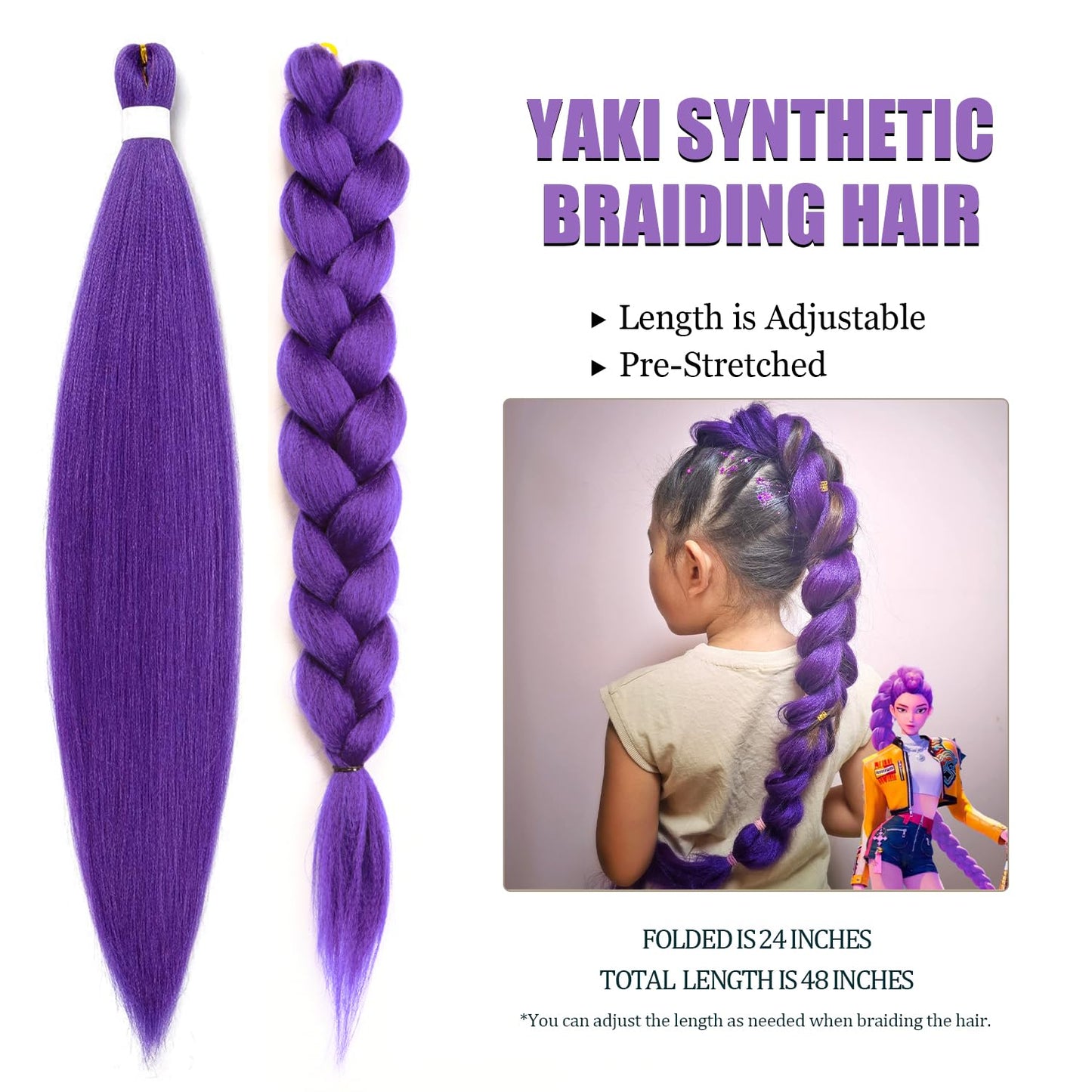 Purple Pre-Stretched Braiding Hair – Synthetic Braiding Extensions for Party, Stage