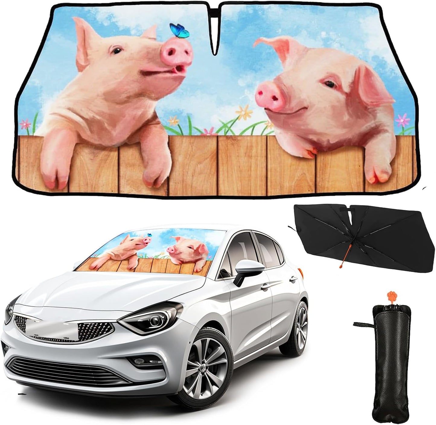 Funny Rooster Car Windshield Umbrella – UV Protection Sunshade for Front Window, Foldable Sun Visor Protector