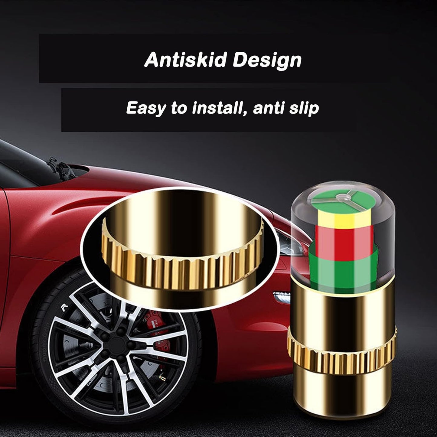 4PCS Tire Pressure Indicator Valve Caps – 3-Color Alert System for Safer Driving