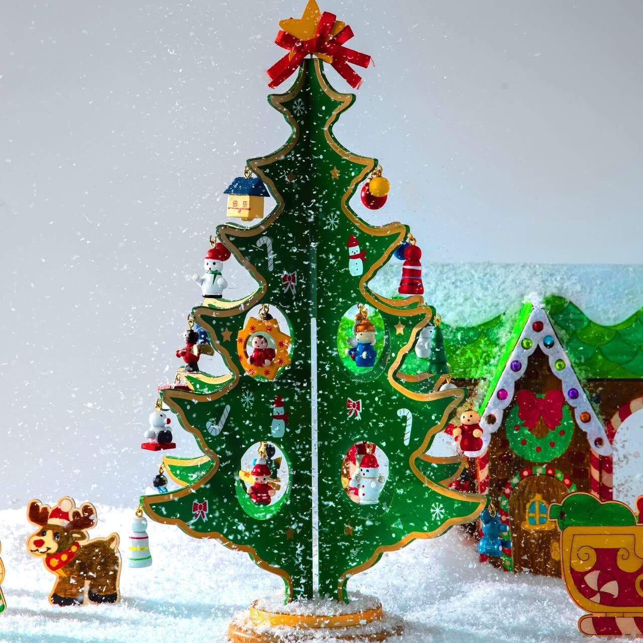 Christmas Advent Calendar – 24-Day Countdown with Wooden Tree & 28 Ornaments