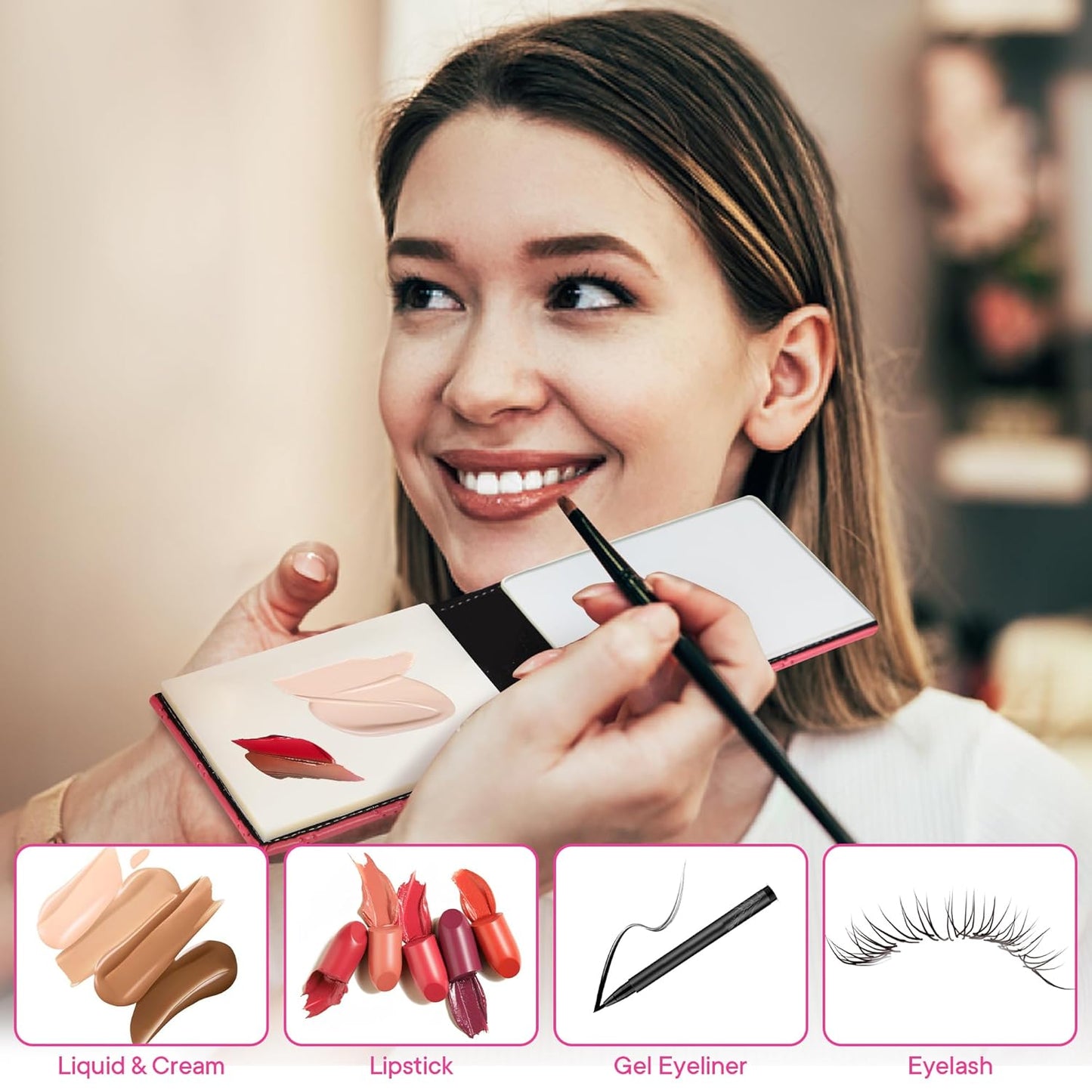 Foundation Cream Makeup Mixing Palette Set – Portable Travel Mirror with Disposable Palette Papers