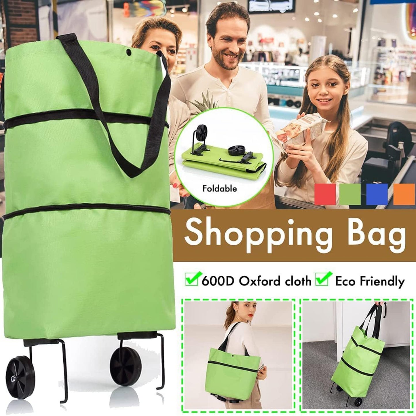 Foldable Shopping Cart Bag – Large Capacity, Multi-Functional, Telescopic, Reusable & Portable