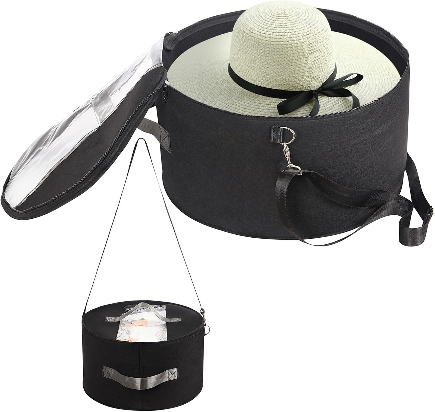 Round Hat Storage Box – Portable Felt Hat Container with Dustproof Lid