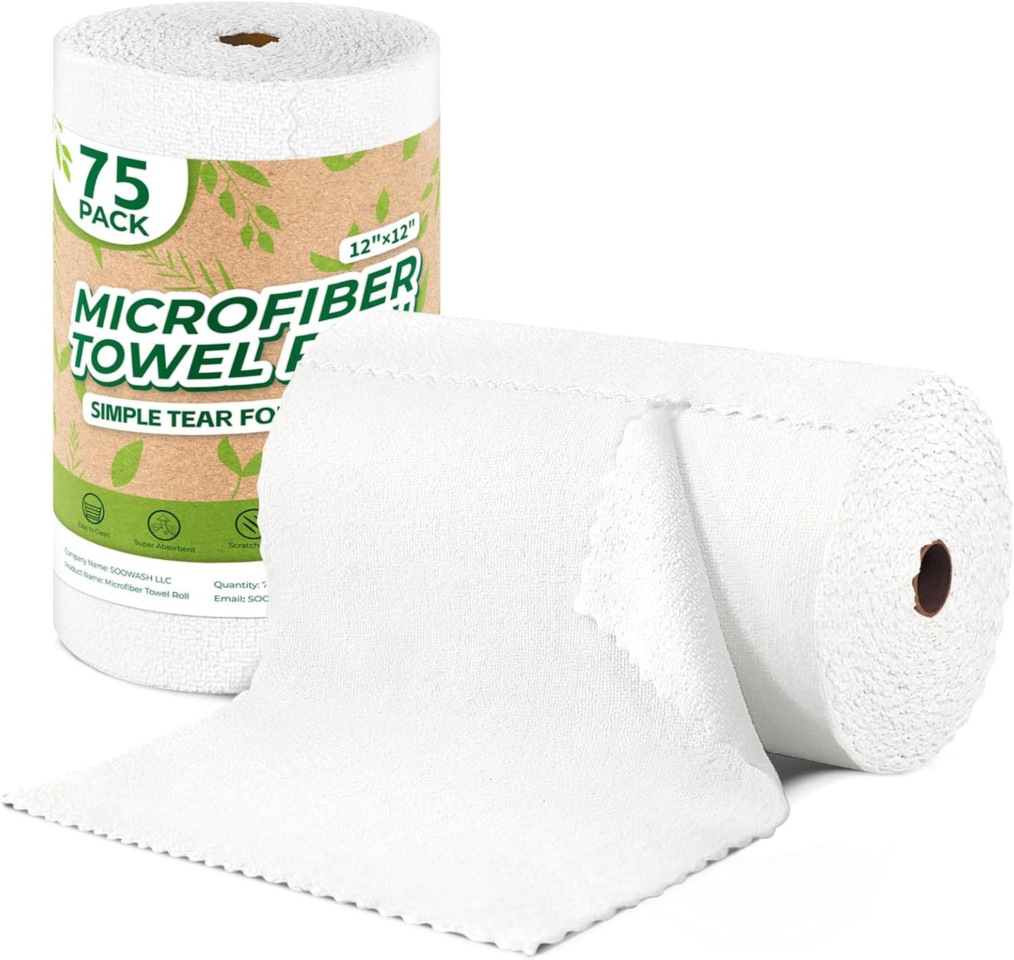 Microfiber Cleaning Cloth Roll – 75-Pack Tear-Off Towels | Reusable, Scratch-Free Dishcloth
