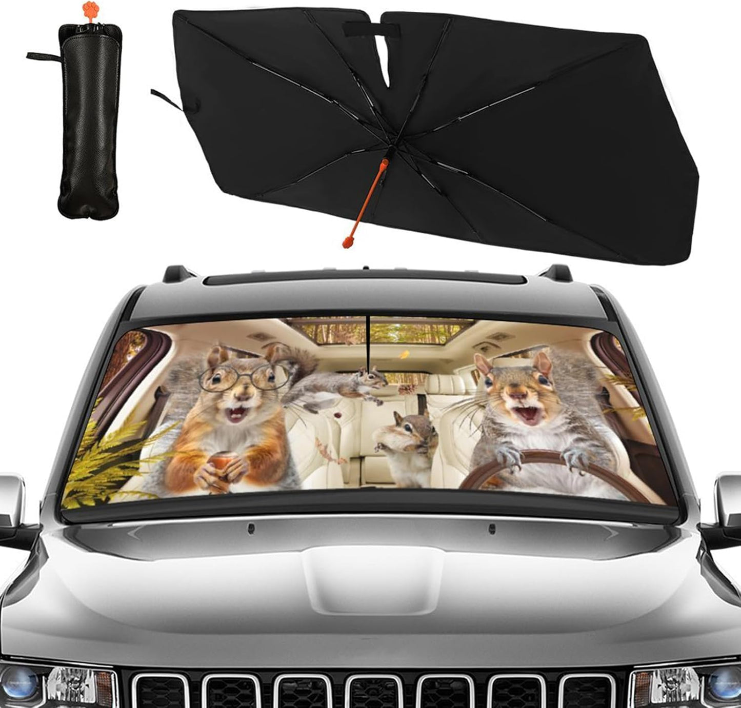 Funny Rooster Car Windshield Umbrella – UV Protection Sunshade for Front Window, Foldable Sun Visor Protector