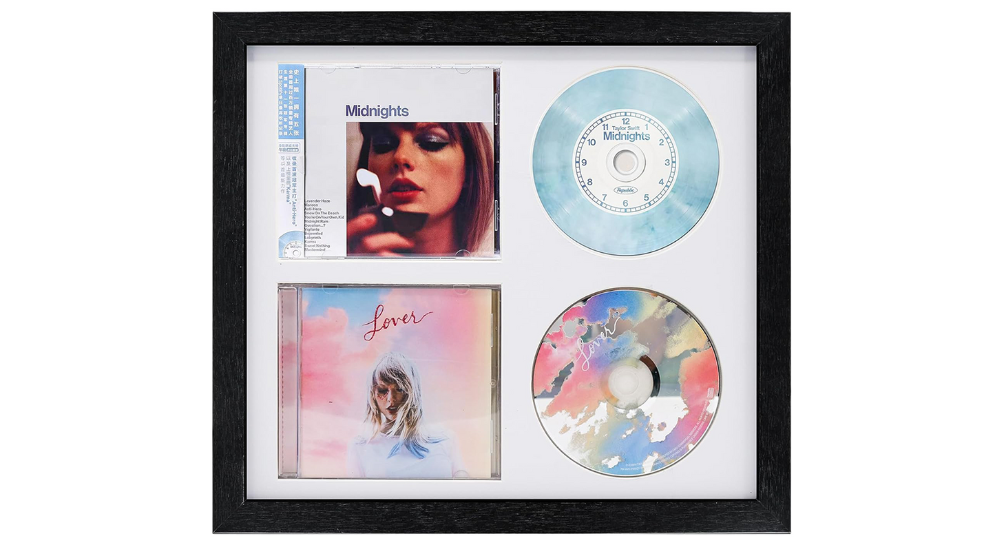 CD Display Frame – 14.4"×7.9" Black Music Disc Frame with Glass