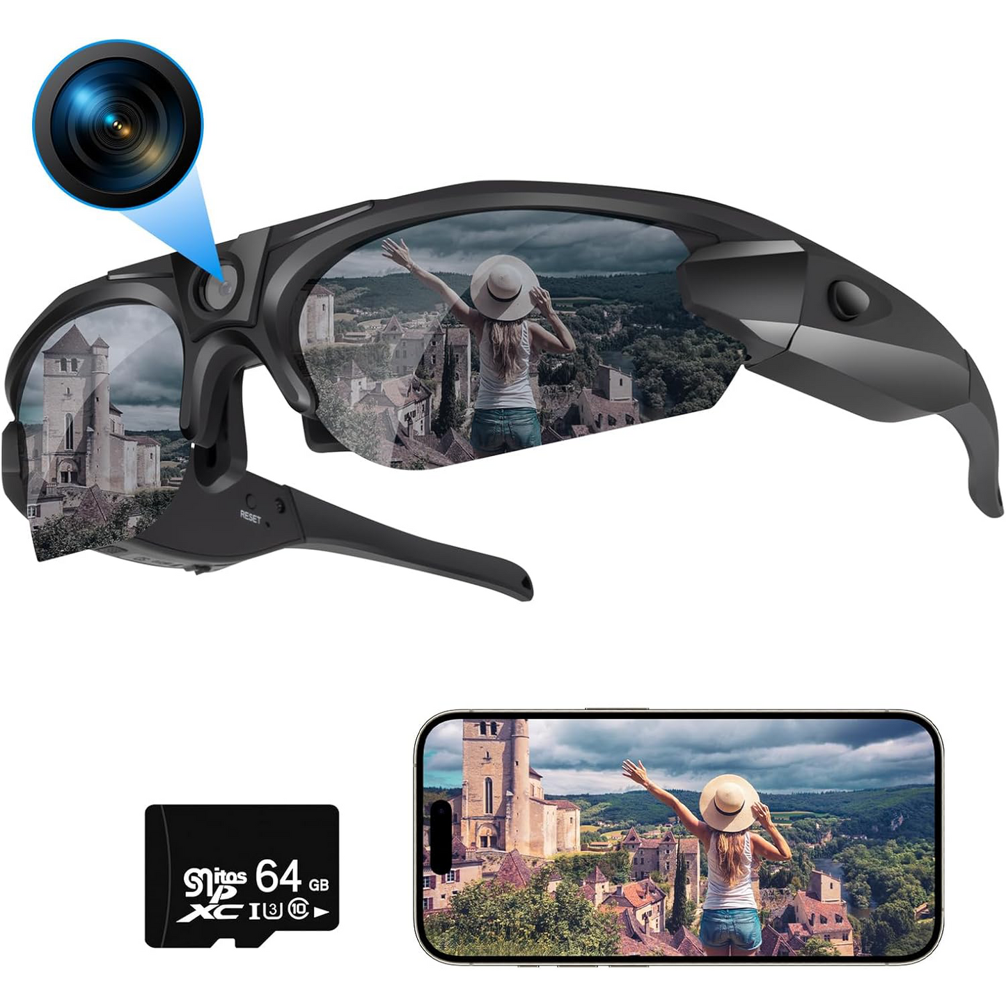 Sport Camera Sunglasses with WiFi – 64GB Included