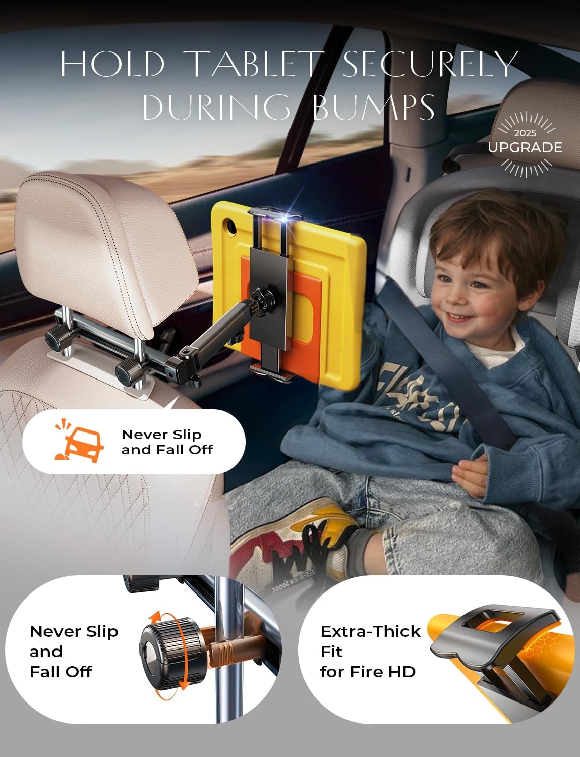 Telescopic Car Headrest Tablet Holder – Rotating Phone & Tablet Stand for Car Seat