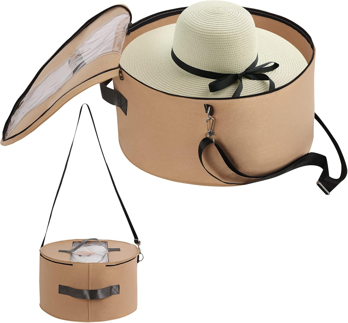 Round Hat Storage Box – Portable Felt Hat Container with Dustproof Lid