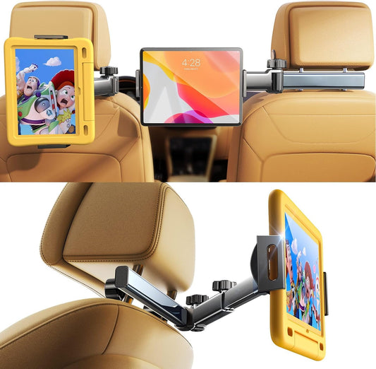 Telescopic Car Headrest Tablet Holder – Rotating Phone & Tablet Stand for Car Seat