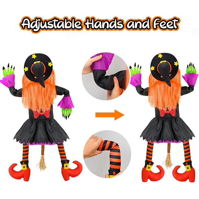 Outdoor Halloween Crashing Witch Decoration – 44" Hanging Tree Witch Decor