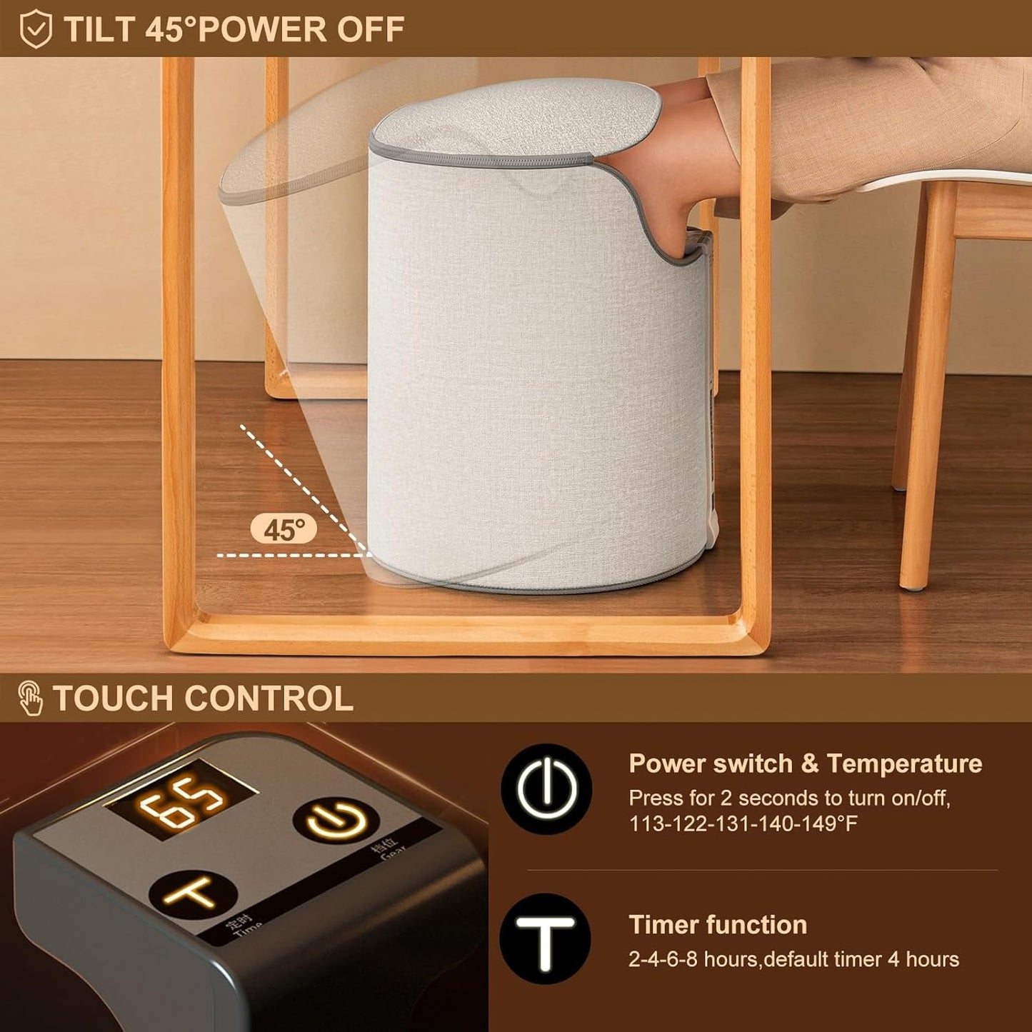 Foldable Under Desk Foot Warmer – Adjustable Temperature, Silent & Energy-Saving Indoor Heater