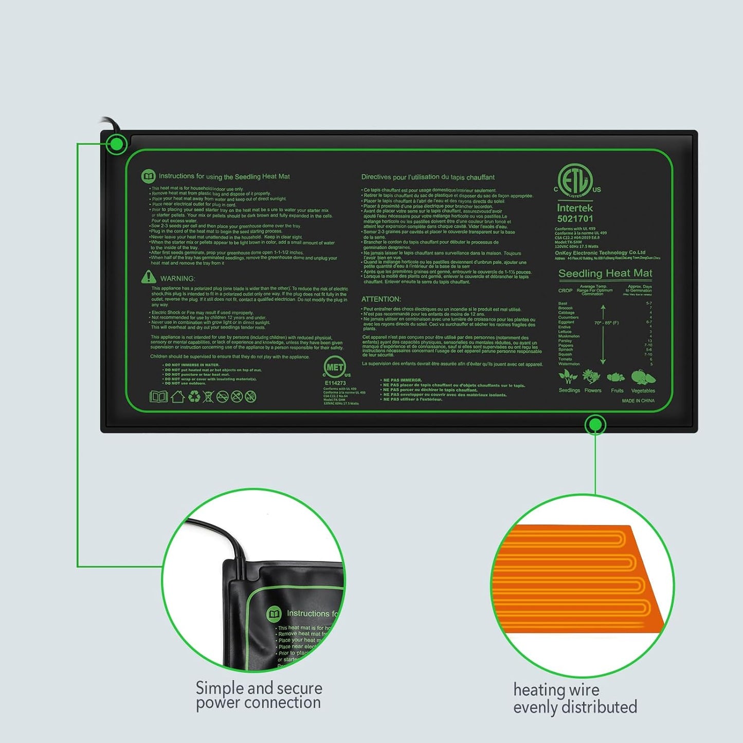 Seedling Heat Mat – ETL Listed Waterproof Plant Heating Pad