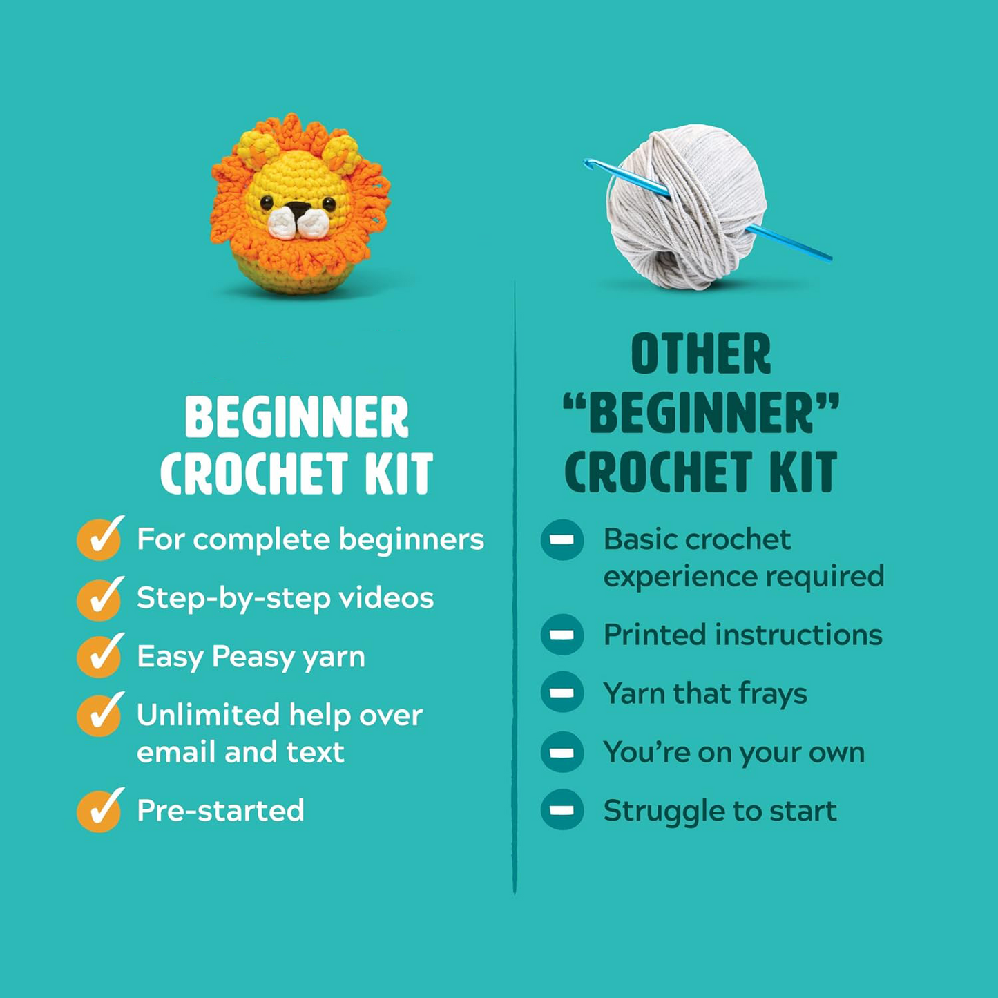 Crochet Kit for Beginners – Easy Arts & Crafts Kit for Making Crochet Animals