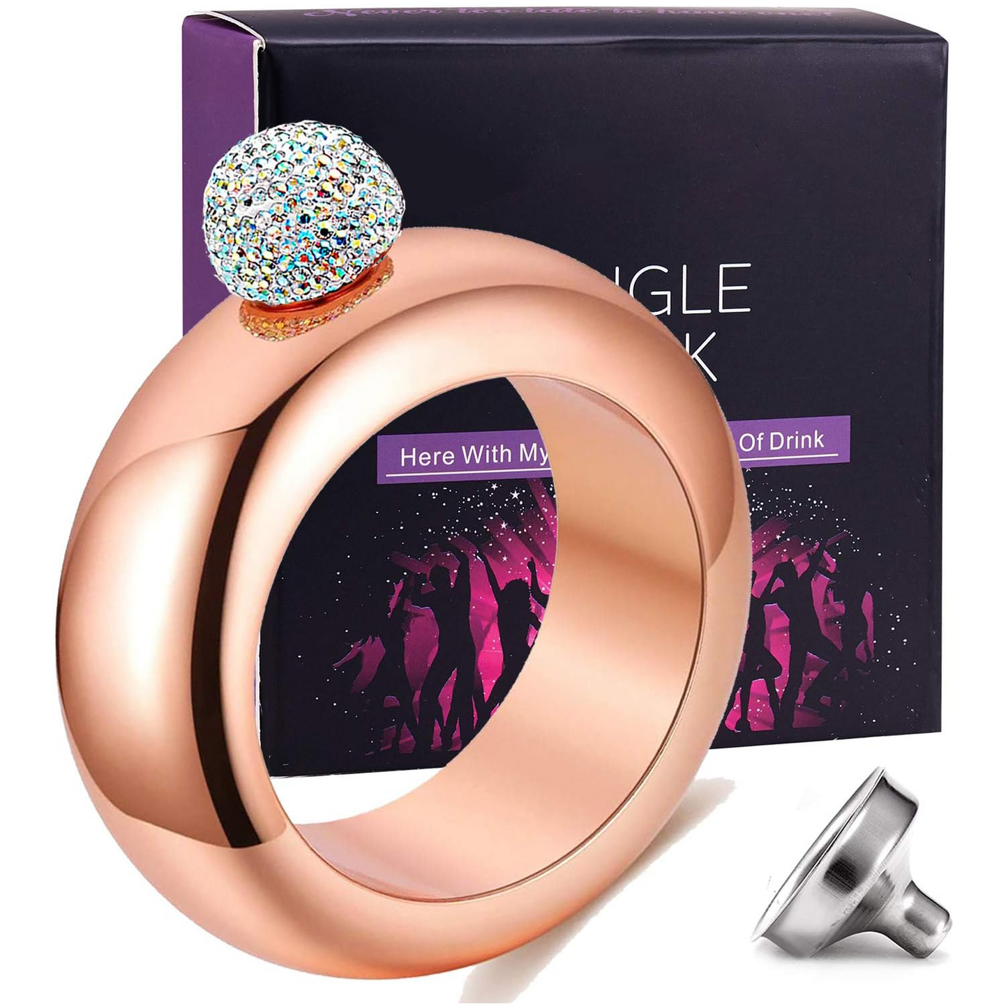 Bracelet Flask – Creative 304 Stainless Steel Hidden Alcohol Bottle with Crystal Cap, 3.5 oz