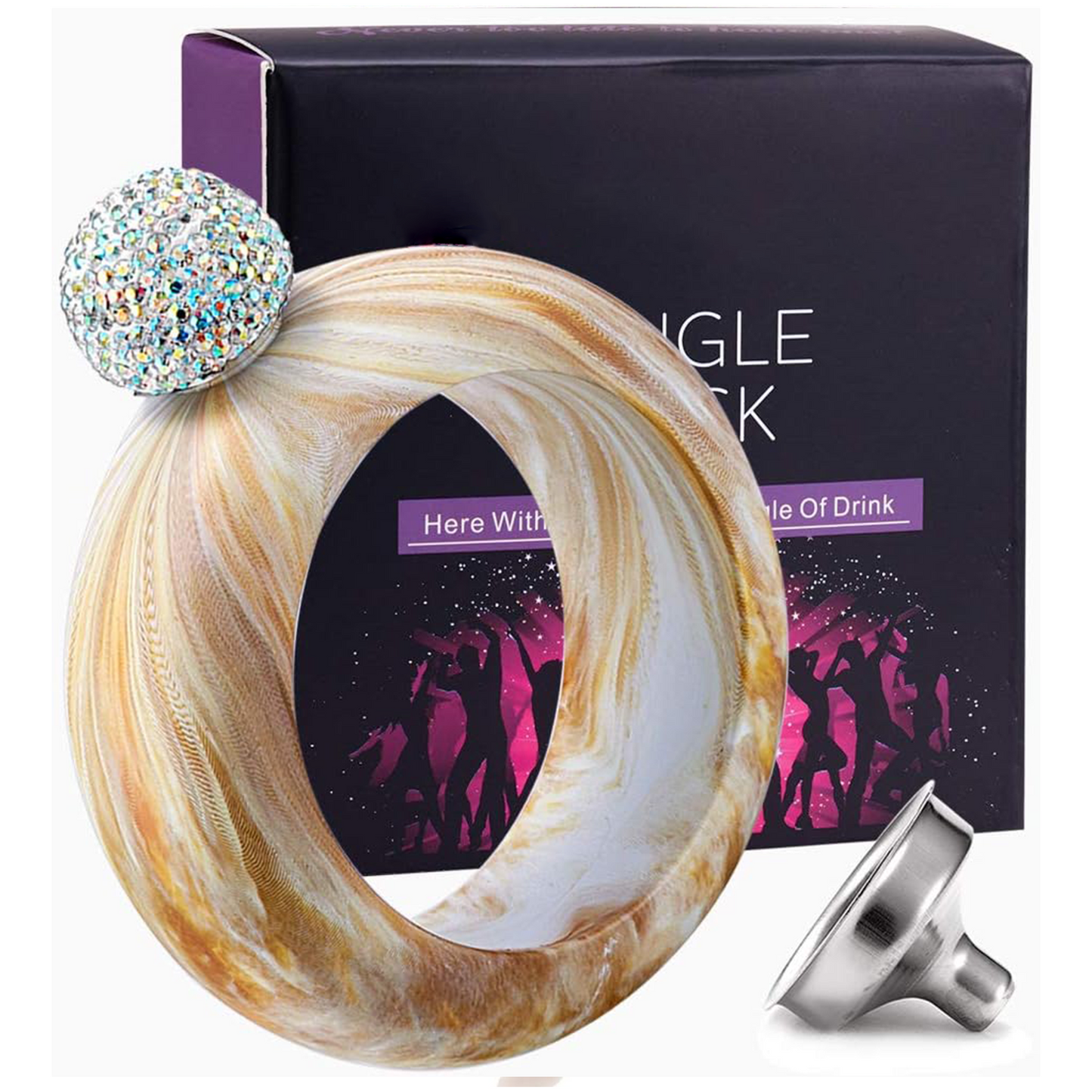 Bracelet Flask – Creative 304 Stainless Steel Hidden Alcohol Bottle with Crystal Cap, 3.5 oz