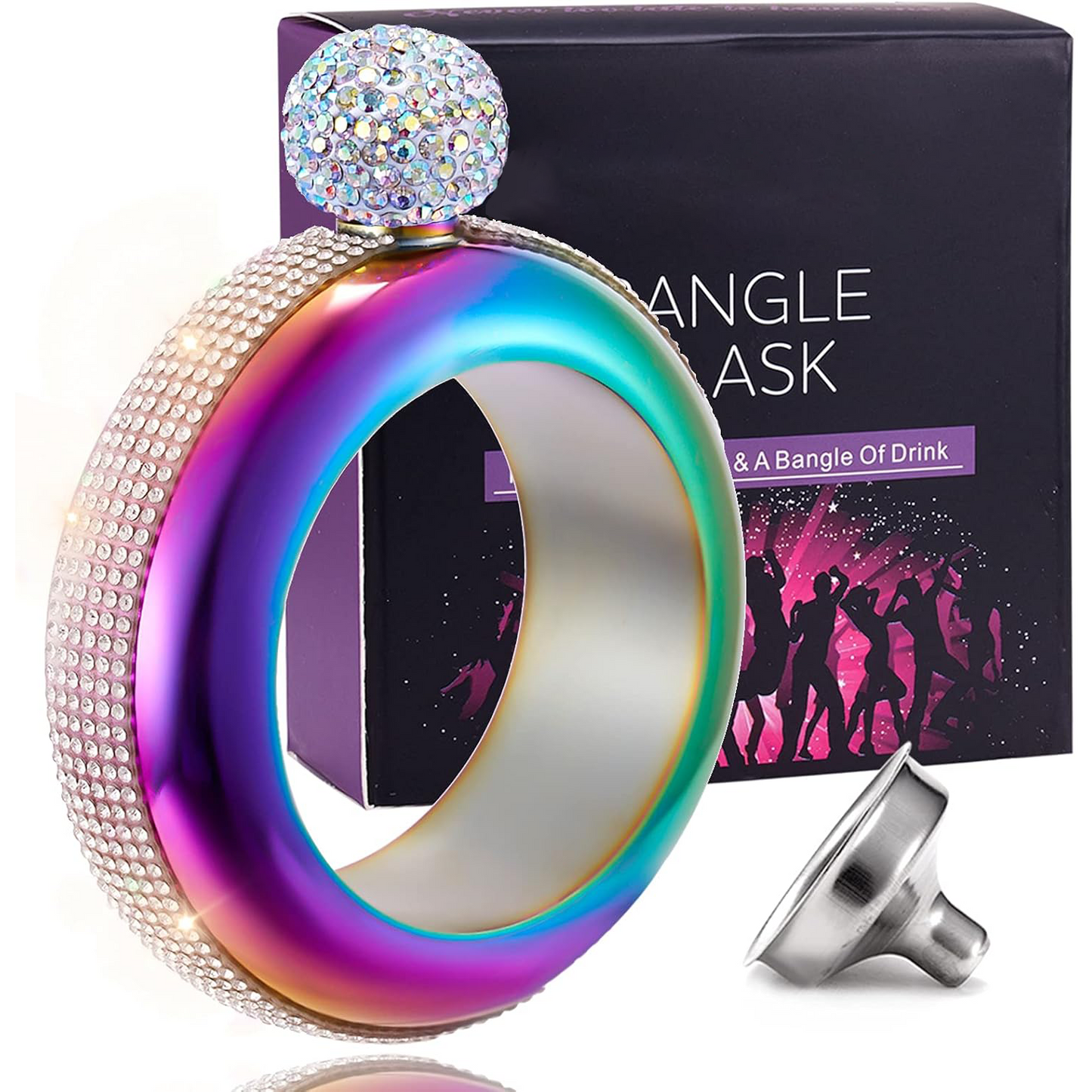 Bracelet Flask – Creative 304 Stainless Steel Hidden Alcohol Bottle with Crystal Cap, 3.5 oz