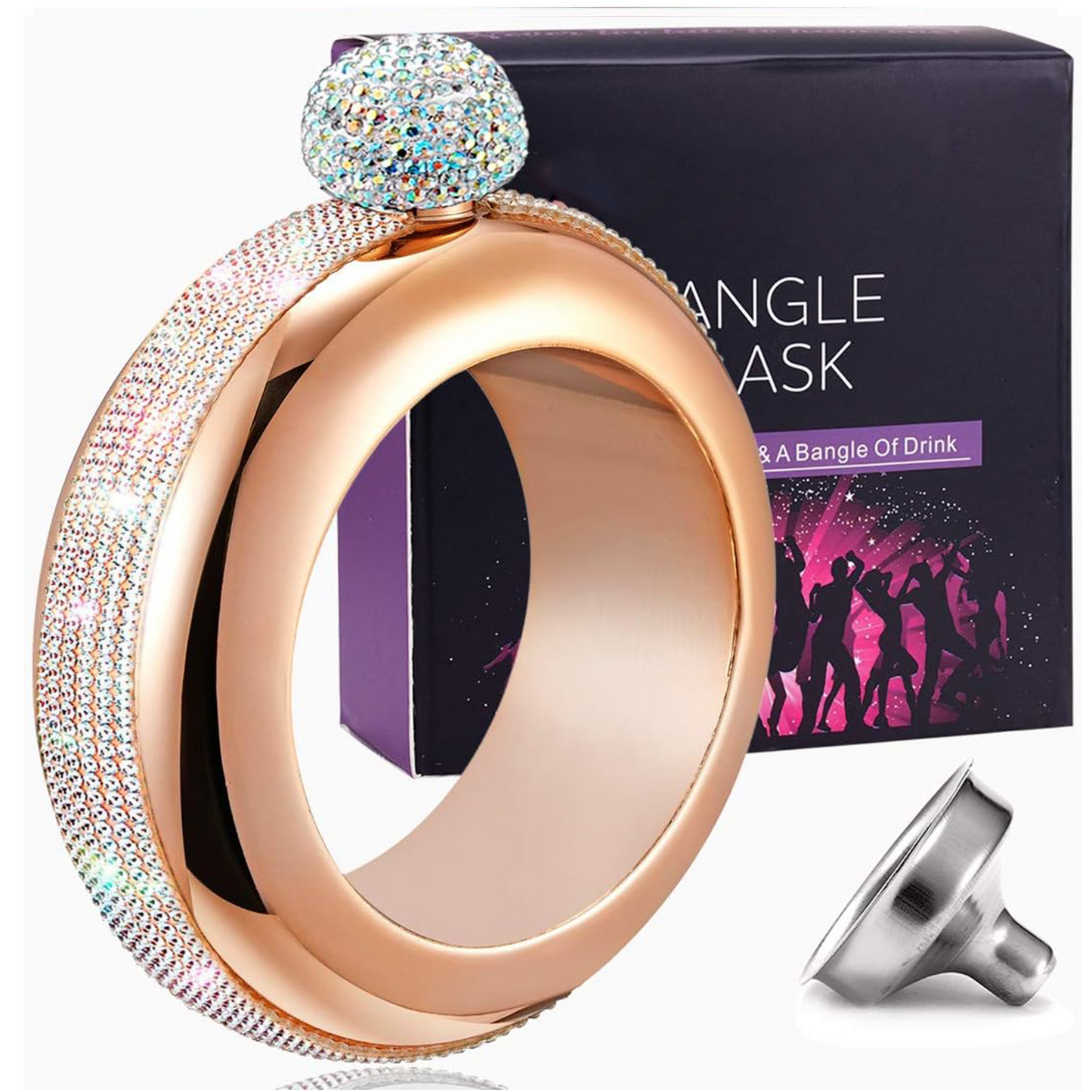 Bracelet Flask – Creative 304 Stainless Steel Hidden Alcohol Bottle with Crystal Cap, 3.5 oz